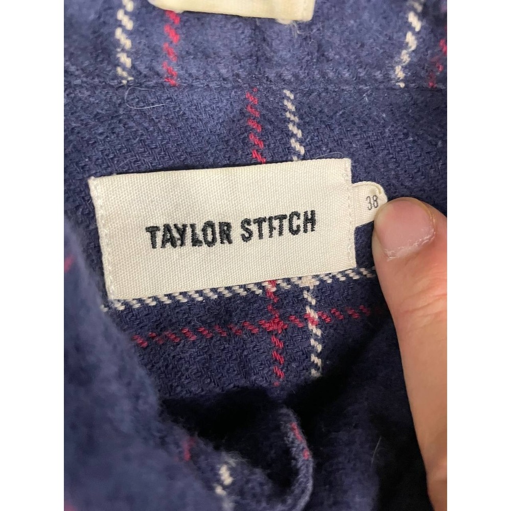 Taylor Stitch Flannel Button Up Shirt Mens 38 Blue Plaid Casual Long Sleeve - Picture 5 of 8